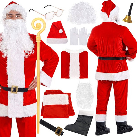Strój Mikołaja 11 elementów, świąteczny kostium czerwony przebranie mikołajki