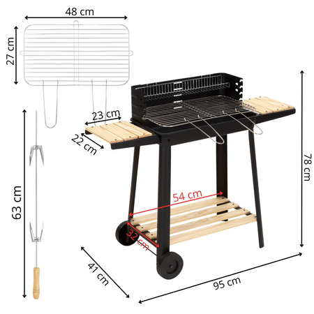 Grill węglowy z regulacją wysokości, grill ogrodowy z widelcami i rusztem, przenośny