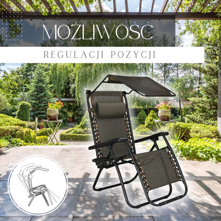 Leżak ogrodowy grawitacyjny ogrodowy z daszkiem zero gravity na plażę składany