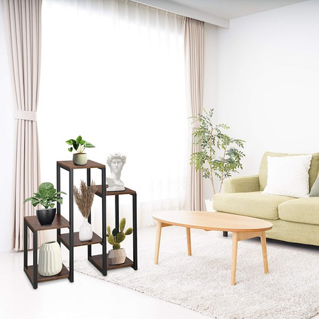 Kwietnik metalowy 6 półek 79 cm nowoczesny stojak na kwiaty loft czarny, ciemnobrązowy