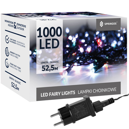 Lampki choinkowe 1000 LED 50 m multikolor zewnętrzne oświetlenie świąteczne