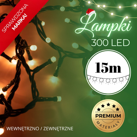 Lampki choinkowe 300 LED 15 m biały ciepły zewnętrzne oświetlenie świąteczne