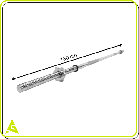 Gryf olimpijski prosty 180 cm z zaciskami 28 mm sztanga stal chromowana