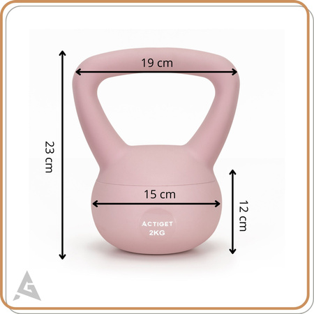 Kettlebell miękki 2kg ciężar do ćwiczeń, kula treningowa, fitness, jasnoróżowy
