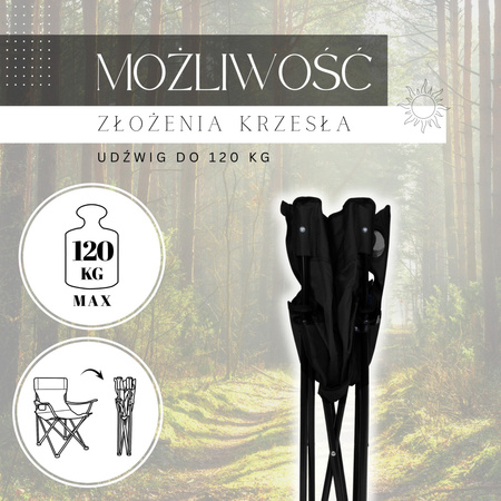 Krzesło turystyczne składane wędkarskie czarne