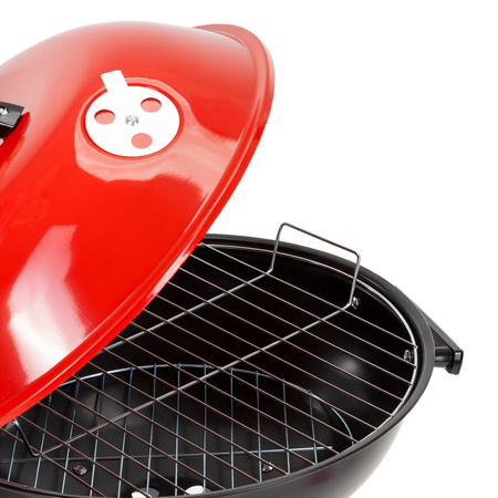 Grill węglowy okrągły, ruszt 41 cm zamykany grill ogrodowy z pokrywą czarno-czerwony