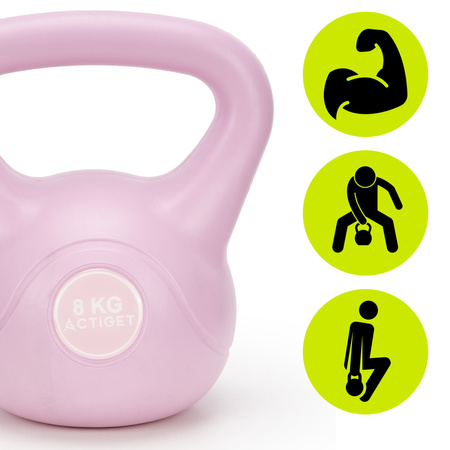 Kettlebell do ćwiczeń 8 kg hantla, odważnik treningowy ABS kula różowa
