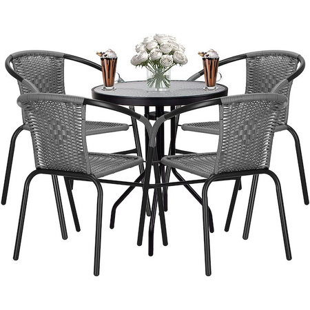 Zestaw mebli ogrodowych stół okrągły i 4 krzesła metalowe komplet na balkon czarno-szary
