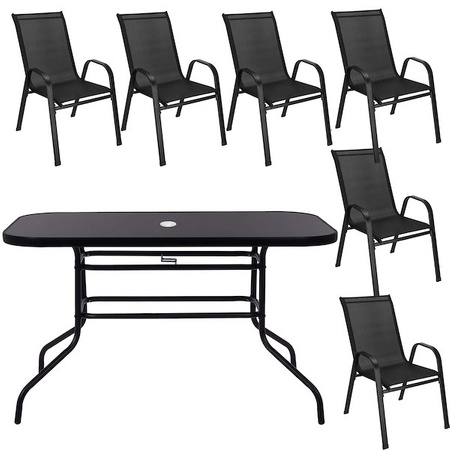 Zestaw mebli ogrodowych stół prostokątny i krzesła metalowe 6 szt. czarne komplet ogrodowy