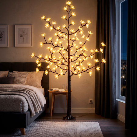Drzewko świąteczne 128 LED świecąca dekoracja 180 cm ozdoba świetlna, z kwiatami ciepła biel