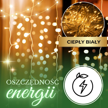 Kurtyna świetlna 300 led lampki choinkowe sople biały ciepły