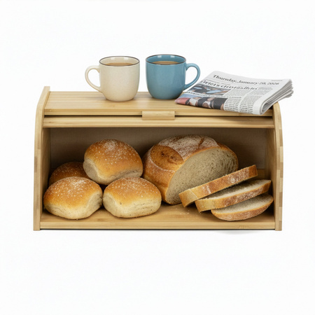 Chlebak bambusowy 38x28x18 cm z roletą duży zamykany pojemnik na pieczywo