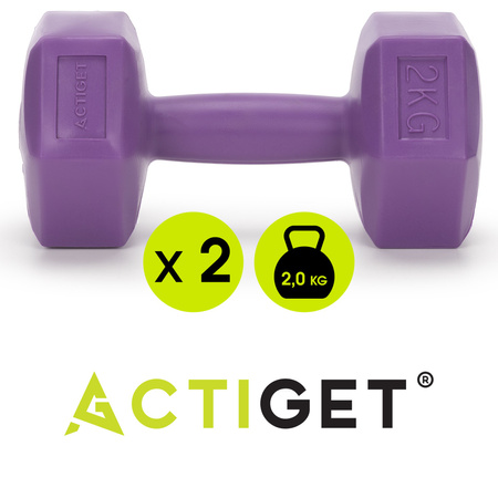 Hantle 2x2kg hexagonalne do ćwiczeń fitness ciężarki zestaw 2 szt. fioletowe