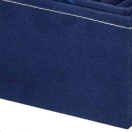 Szkatułka na biżuterię 12x12x12 cm granatowy kuferek z przegródkami welurowy