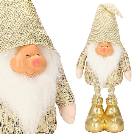 Skrzat świąteczny 50 cm, złoty krasnal z czapeczką, gnom