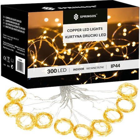 Kurtyna świetlna 300 Led biały ciepły lampki wewnętrzno-zewnętrzne
