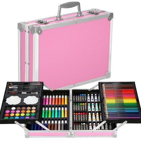Zestaw artystyczny do malowania dla dzieci 145 el. różowa walizka z przyborami