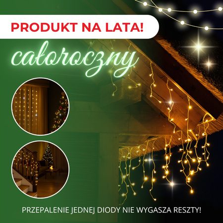 Kurtyna świetlna 300 led girlanda, lampki wewnętrzno-zewnętrzne sople biały ciepły + flash