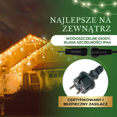 Kurtyna świetlna 500 led girlanda, lampki zewnętrzne sople ciepły biały + flash