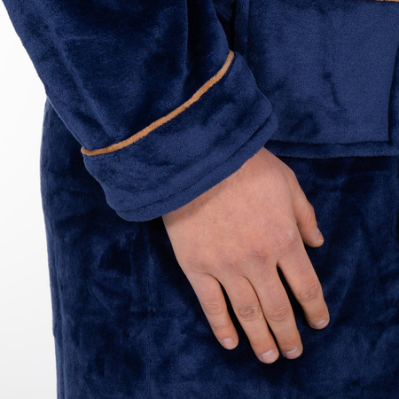 Szlafrok męski z paskiem rozm. L/XL polarowy granatowy