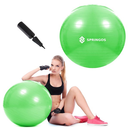 Piłka rehabilitacyjna do ćwiczeń 65cm gimnastyczna z pompką fitness zielona