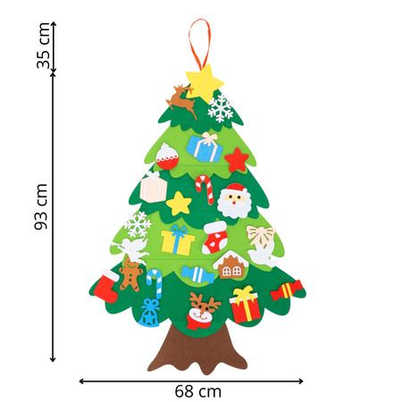 Dekoracja świąteczna choinka 93 cm z zawieszkami, filc multikolor