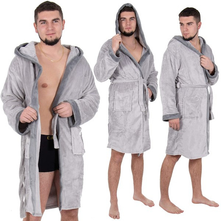 Szlafrok męski z paskiem rozm. M/L polarowy szary