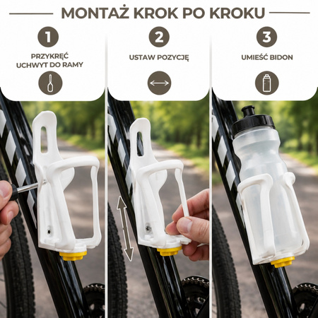 Regulowany koszyk na bidon rowerowy, uchwyt na butelkę do roweru z regulacją szerokości biały